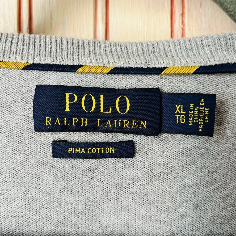 Polo Ralph Lauren Men's Andover Heather Pima Cotton V-Neck Sweater Size‎ XL.